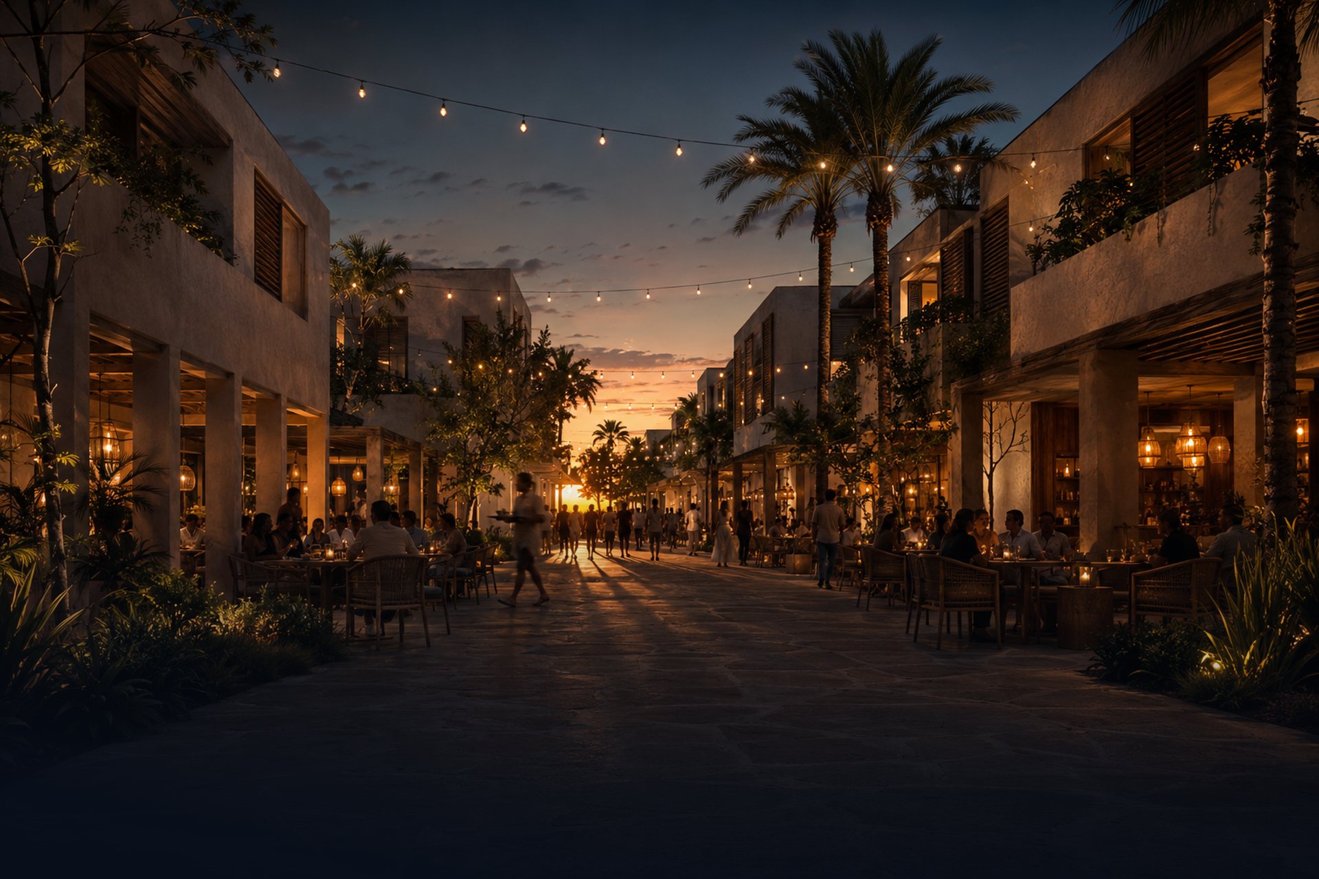Lifestyle district at dusk