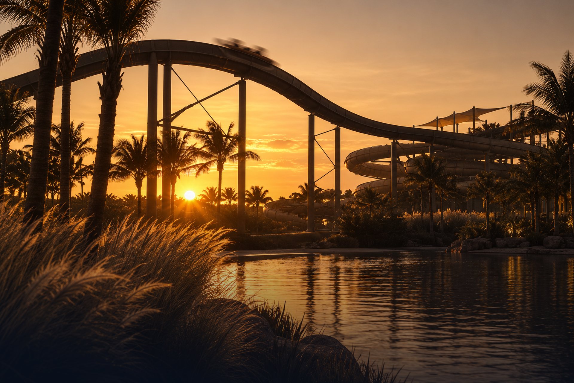 Family park at sunset