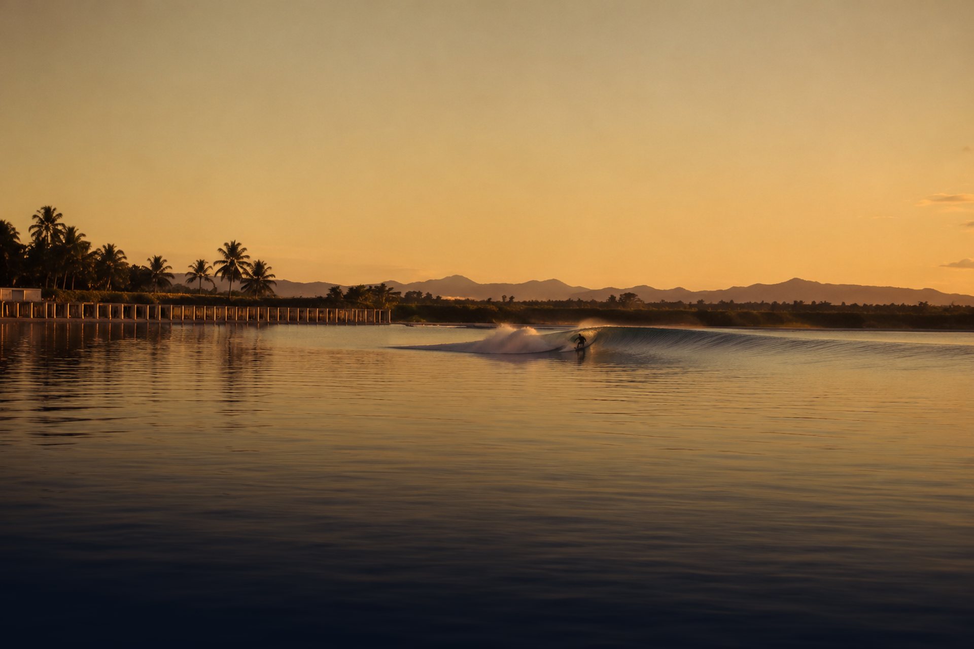 Surf lagoon at sunset