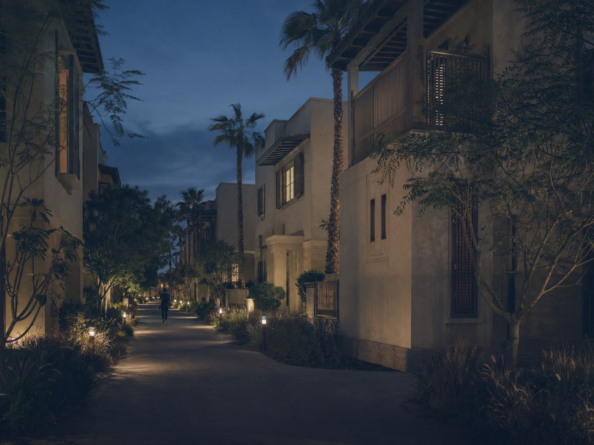 A residential lane at night