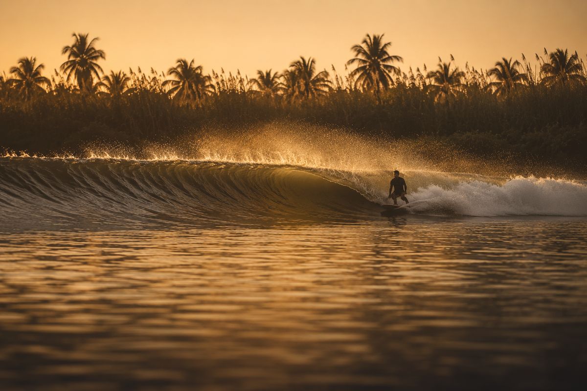 A wave across the surf lagoon
